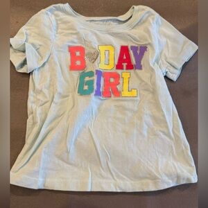 GAP Light Blue Short Sleeve Tee with Colorful "B DAY GIRL" Applique. Size 3